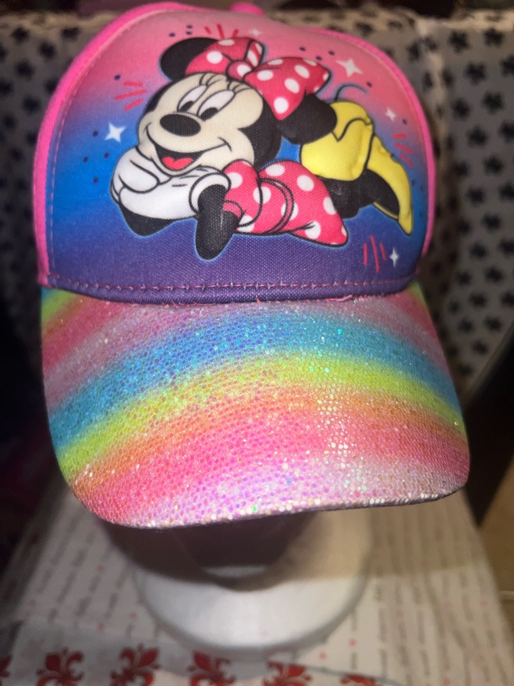 Minnie Mouse Rainbow Sequin Kids Cap - Pink